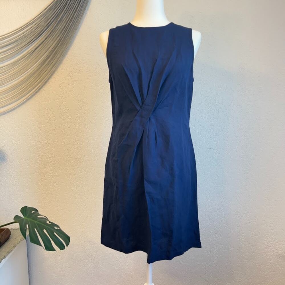 NWT Linen Blend Navy Blue Twist Detail Shift Dress W 6 Above Knee